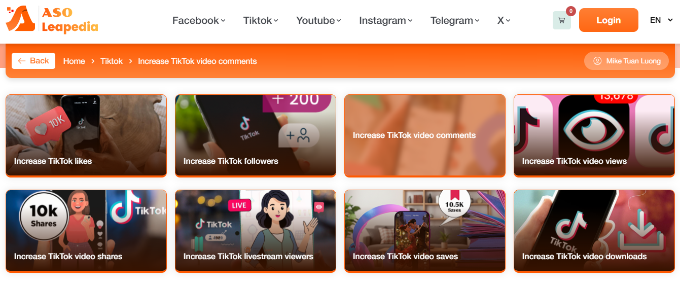 Increase TikTok Video Comments with ASOLeapedia's Services provides a sufficient number of comments to activate TikTok's content distribution algorithm.