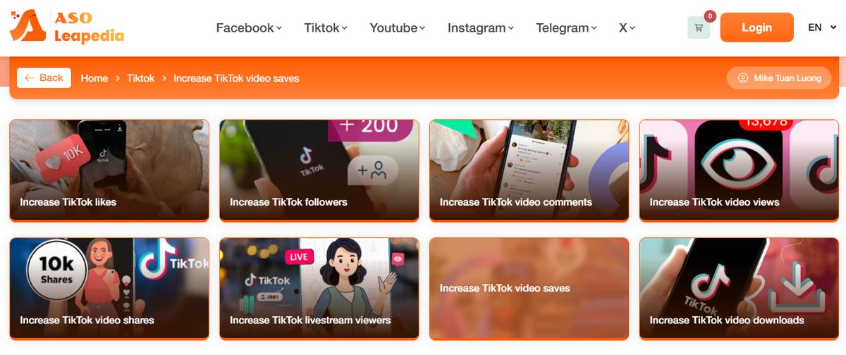 The Increase TikTok Video Saves service from ASOLeapedia brings natural TikTok video saves, helping accounts quickly and safely catch trends.