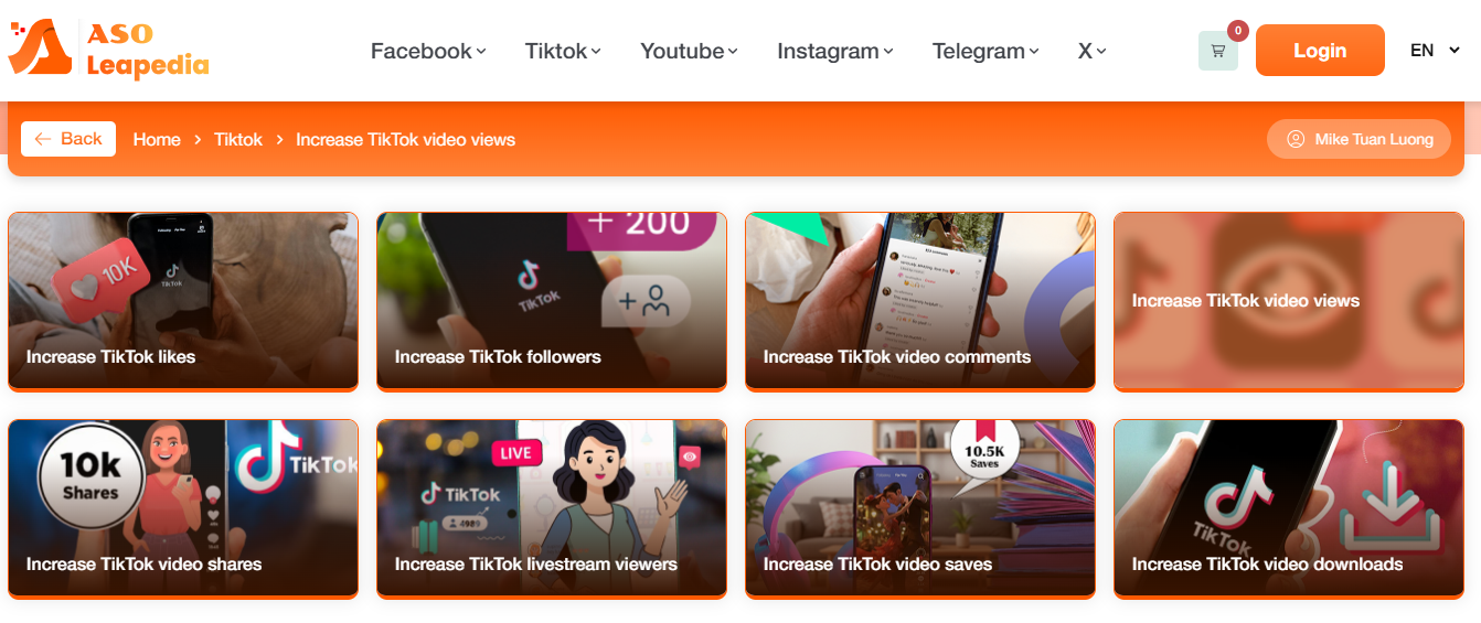 Using ASOLeapedia's Increase TikTok Video Views service helps quickly activate TikTok's content distribution algorithm.